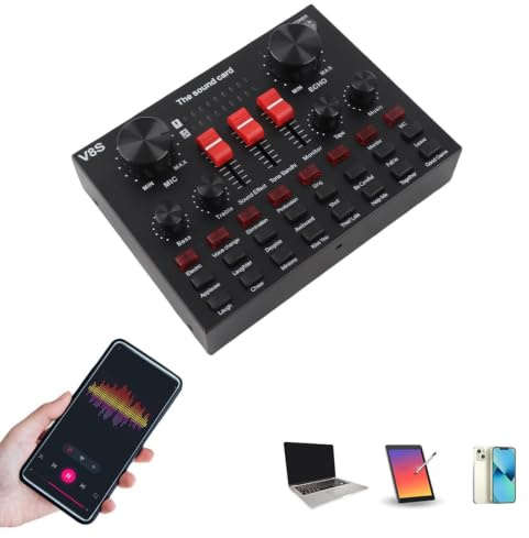 Yctze Liveljudkort med 8 Lägen och 16 Ljudeffekter för Karaoke och Streaming, Professionell Röstmixer med Anslutningsmöjligheter (Svart)