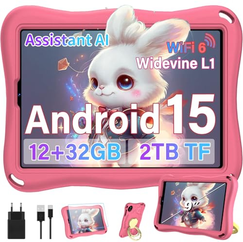 SUAAT 2026 Tableta para niños de 9 Pulgadas con Android 15, 32 GB R0M + 2TB TF, WiFi 5G, Octa-Core, Widevine L1, Control Parental, 5000 mAh, 1340 * 800, Compatible con BT 5.0, Eva - Rosa