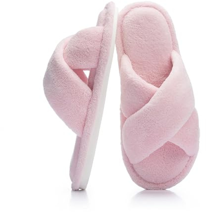 NineCiFun Womens Slippers Cross Band Fleece House Shoes | Wide Fit Ladies Slippers, Soft Coral Fleece Lining, Memory Foam Footbed, Non‑Slip Sole, For Indoor Outdoor Wear