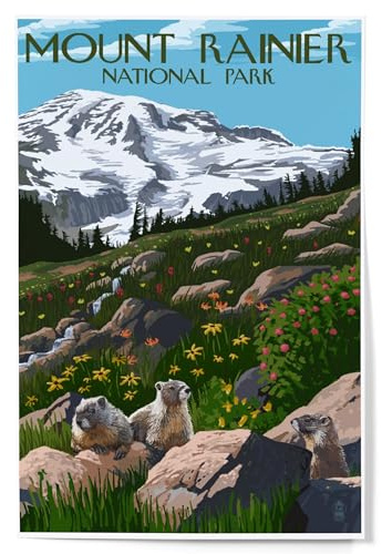 Lantern Press Print, Mount Rainier National Park, Washington, Meadow