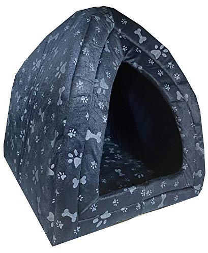 Pyramid Pet House Foldable Cat Puppy Small Dog Igloo Bed Pet Tent Soft Bed For Cat Kitten Dog & Puppy Extra Large Size 45cm x 45cm 49 cm (PAW BONE NAVY)