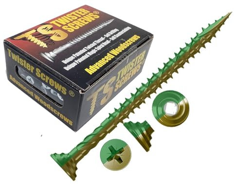 Twister Screws Premium Double-Threaded Decking Screws | 5mm x 80mm | Green | Box of 200 | Self Drilling, Self Countersinking, E-Coat, Ultra Sharp Quick Grab Point