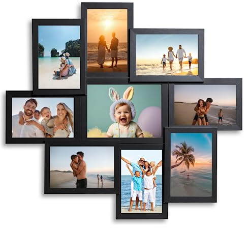 Victor Marcos de Fotos Collage Madera Negro con 9 Fotos (8 x 10x15cm; 1 x 13x18cm) - Set de Marcos Collage - Marco Collage Madera