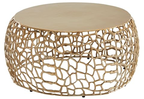 Wohnling Couchtisch Metall Gold 66x66x30 cm Sofatisch Aluminium Rund, Design Wohnzimmertisch mit AST-Struktur, Kleiner Kaffeetisch Modern, Beistelltisch Anstelltisch Wohnzimmer