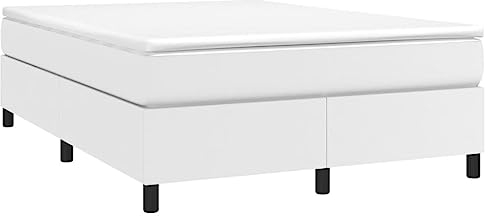 vidaXL Bettgestell, Polsterbett Bett für Schlafzimmer, Bettrahmen mit Lattenrost, Kunstlederbett Doppelbett, Weiß 140x200cm Kunstleder