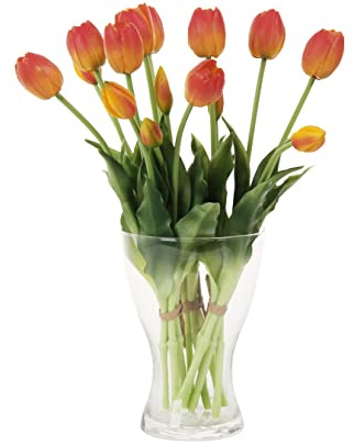 Cn-Knight - 20 tulipani artificiali, steli di 16 pollici con finte foglie, tulipani e boccioli finti per centrotavola, decorazione per la casa, bouquet da matrimonio, arancione