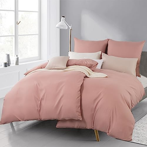 Beqnat Bettwäsche 135x200 4teilig Bettdeckenbezug - Mikrofaser Bettwäsche-Sets Rosa Bettbezug 135 x 200 cm 2er Set mit 2 Kissenbezügen 80x80 cm, Deckenbezug Bügelfrei und Weich