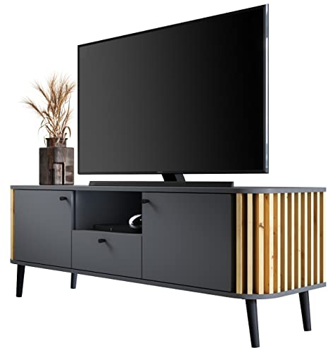 Newroom TV Lowboard Wildeiche Grau TV Schrank Modern Elegant - 138x50x40 cm (BxHxT) - Fernsehtisch TV Board Rack - [Zak.Four] Wohnzimmer