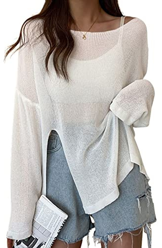 Bsubseach Crochet Cover Ups for Swimwear Women Sheer Mesh Beach Tops Swimsuit Cover Up Summer Vacation Outfits White