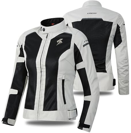 YuanDiann Chaqueta de moto para mujer con 7 protectores de malla, transpirable, cortavientos, reflectante, ajustada, textil, para motocross, chaqueta protectora, chaqueta protectora, gris, S