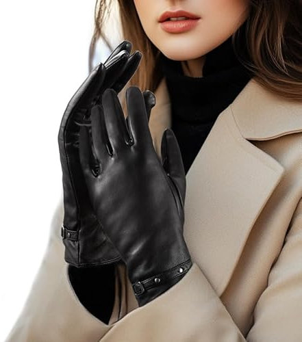 LADYBRO Black Winter Gloves for Women Touchscreen Warm Driving Sheep Leather Wool Cashmere