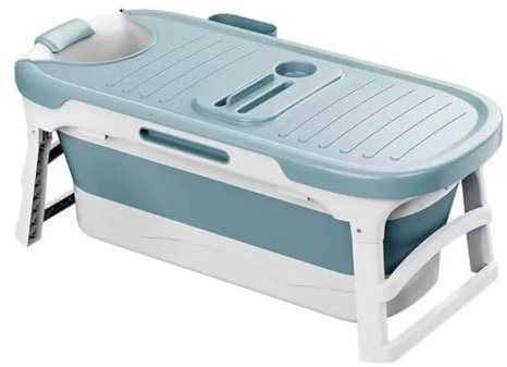 Bärbart Badkar Vuxen, Hopfällbart Badkar 138x62x52cm Fristående Blötläggningsfat, Hopfällbart Massagebadkar Med Svettång Med Lock, Badrumsbadbastu(Color:Blå)