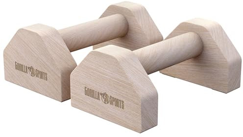 GORILLA SPORTS® Liegestützgriffe - 2er Set, aus Holz, Rutschfest, bis 300kg Belastbar, inkl. Tragetasche - Calisthenics Equipment, Parallettes, Handstand Griffe, Push Up Bars, Liegestütze Barren