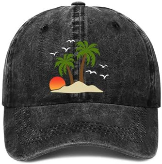 Gelasgo Unisex Palm Tree Hat Baseball Cap Sun Protection for Women & Men Lightweight Cotton Adjustable Metal Snapback Outdoor Sports(Black)