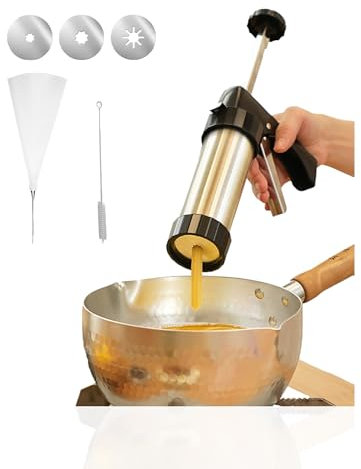 Gugxiom Pastry Press for Piped Biscuits, Stainless Steel Pastry Syringe with templates, nozzles, TPU Frame Bag and Cleaning Brush, Churros Maker DIY Baking Accessories for Cakes, Biscuits
