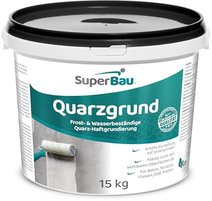 SuperBau Quarzgrund 15kg (≈50m²) Weiß Haftgrund Fliese auf Fliese Grundierung für Putz Beton Holz OSB-Platten Haftgrundierung mit Quarzsand für Außen & Innen