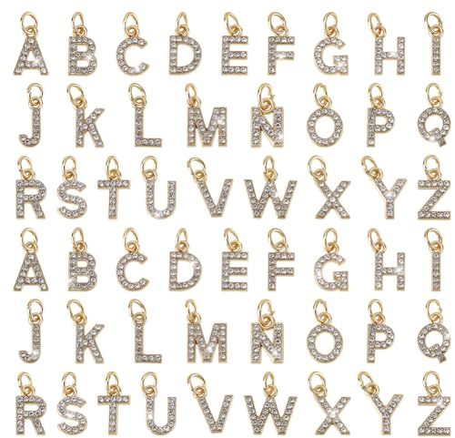 PH PandaHall - 52 ciondoli con lettere, da A a Z, con strass, ciondoli con lettere iniziali in alfabeto, per creazioni fai da te di collane, bracciali, orecchini, creazione di gioielli, portachiavi