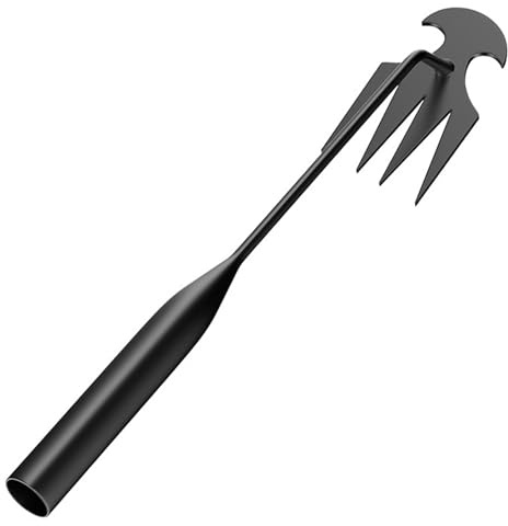 Extractor de malezas para desarraigar artefactos, herramienta portátil de desmalezado manual de 4 dientes con mango, herramienta removedora de malezas de acero con alto contenido de carbono para extr