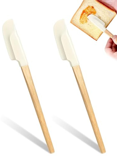 DAFNE Spatola piccola in silicone resistente al calore fino a 315 °C, spatola da cucina stretta con manico in legno, spatola piccola e stretta, spatola da cucina flessibile per cuocere, mescolare