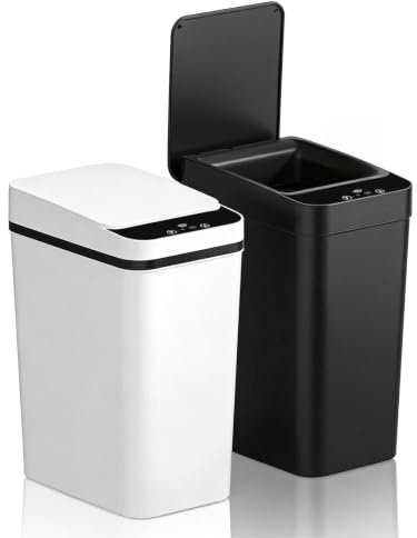 Dcceeo 2 Paquetes Cubos Basura con Sensor, Papelera Automatica de Plástico con Tapa Estrecho Cubo Basura Inteligente Papelera Automatico Pequeño para Baño, Cocina, Oficina, Dormitorio