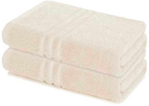 Lavea® Lot de 2 Serviettes de Bain 80x200 cm 100% Coton Douces et Absorbantes – Parfaites comme Serviettes de Bain Grande Taille, Draps de Bain ou Serviettes de Toilette – Crème