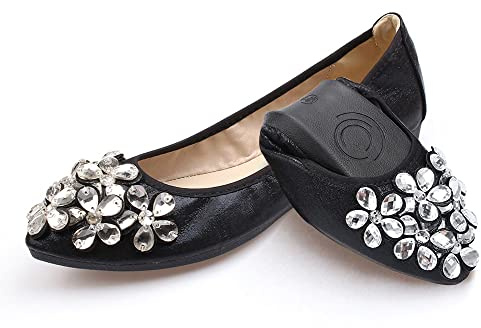 Ballerine da Donna Pieghevoli, Casual, con Strass Scintillanti, comode, Senza Lacci, da Passeggio, A1 Nero., 40 EU