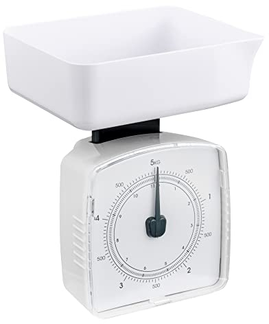 Baroni Home Bilancia da Cucina Meccanica, Facile Lettura, Bilancia Compatta, Bianco, Capacità Massima 5 kg