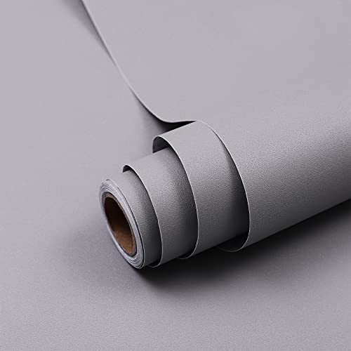Hode Klebefolie Grau Matt 60X600cm Selbstklebende Möbelfolie für Möbel Wände Schrank Tischplatten Fensterbank Wasserdicht Schutz Folie DIY Dekorfolie Hellgrau Tapeten