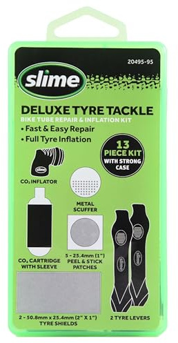 Slime 20495-95 Kit de Herramientas para Ruedas de Bicicleta, Set de Lujo para Reparación de Cámara de Aire de Bicicleta con Kit de Inflado