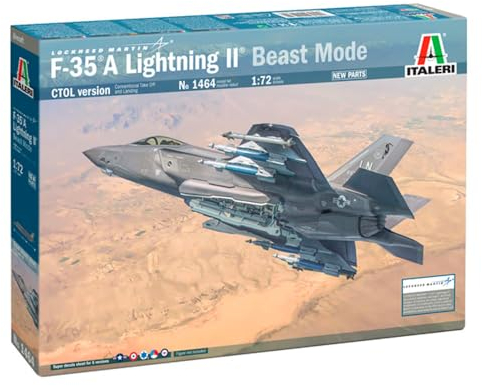 Italeri 1464S 1:72 F-35A (Beast Mode) - Modellbau, Bausatz, Standmodellbau, Basteln, Hobby, Kleben, Plastikbausatz, detailgetreu, Unlackiert
