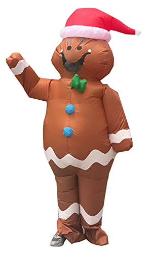 Arokibui Disfraz inflable de hombre de jengibre, disfraz de pan de jengibre, disfraz de fiesta de Halloween, disfraz de Navidad, decoración de Navidad