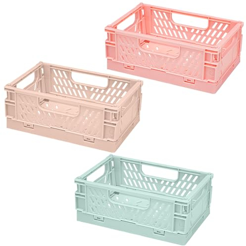 3PCS Mini Plastic Baskets, Plastic Storage Baskets, Foldable Desktop Storage Basket, Small Collapsible Desktop Storage Box, Stackable Small Organizer Boxes, For Store Cosmetics, Stationery Accessories