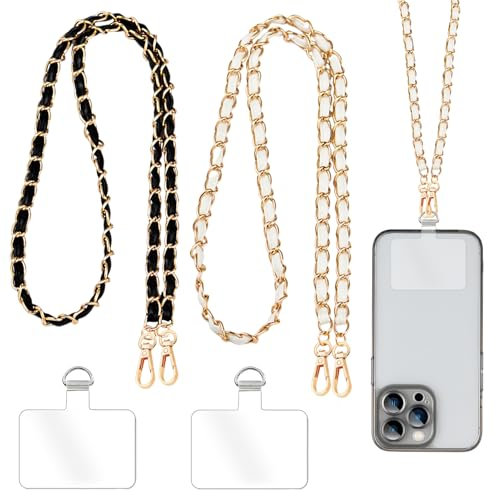 2 Pcs Cuerda para Móvil Universal, Correa Ajustable de 1,2 m con Parches Duraderos, Cordón de Cadena para Teléfono Móvil para el Cuello Compatible con Todos Los Teléfonos y la Mayoría de los Funda