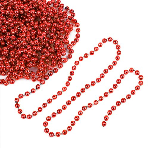 WedDecor 9 Metre Shiny Beaded Garland for Xmas Tree – Pearl String & Bead Chain, Artificial Pearl Tinsel for Xmas Hanging Ornaments, Garland Decor Supplies for Christmas, Valentine’s Day, Red