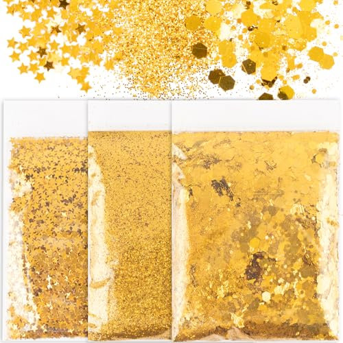 BOOMTOP 50 g di glitter per fai da te, stelle dorate, polveri glitterate per decorazioni natalizie, per nail art, fai da te