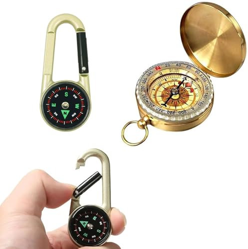 2 Stück Kompass mit Leuchtzahlen - Aufsteckbarer Taschenkompass für Wanderungen, Camping und Andere Outdoor-Aktivitäten