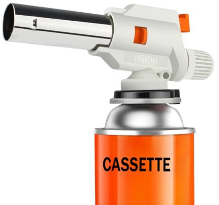 JDHON Cannello a Gas, Cannello da Cucina, Bruciatori da Cucina,Torcia Cucina con Blocco di Sicurezza e Fiamma Regolabile per Barbecue,Dolci,Cucina,Campeggio,Saldatura (Butano Non Incluso) (Bianco)