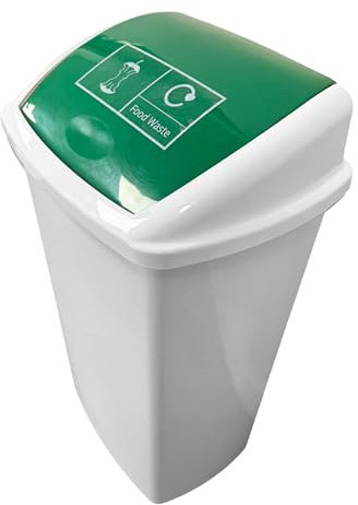 Chabrias Ltd Plastic 50 Litre Swing Top Bin Green & Food Waste Logo, Flip Top, Colour Coded Green & Food Waste Logo, Recycling, Home, Work, Office, Recycle