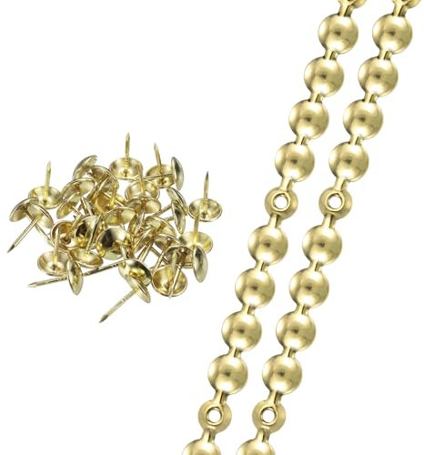 sourcing map 2 Pcs Upholstery Tacks Strips, 3.28ft Decorative Nails Strips D11mm Glossy Nail Trims for Furniture Sofa Headboard Chair DIY Crafts with Upholstery Nails, Gold