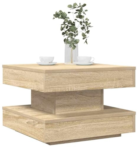 LLEZKBR Tables-Accent Tische, Couchtisch, 360 Grad drehbar, Sonoma-Eiche, 50 x 50 x 34,5 cm