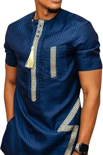 oytto Men Traditional Dashiki African Blouse Long Shirts Plus Size Tunic Top Kaftan Ankara Slim Fit Tshirt