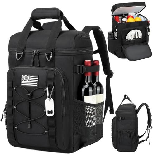 BISKLNDN Tactical Cooler Backpack - 42 Cans Backpack Coolers Insulated Leak Proof for Men Adults, Soft Cooler Insulated Backpack for Lunch, Work, Camping, Hiking, Picnic, Beach & Outdoor, Black