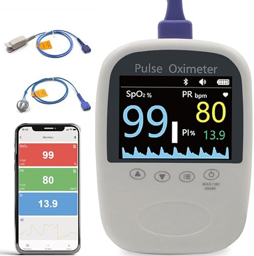 Pepultech Handheld Fingertip Pulse Oximeter,Bluetooth Fingertip Oxygen Tracker with Free APP, SPO2 & Pulse Rate Monitor for Adults - Fast & Accurate Results,3 Probe Sensor & Battery Included
