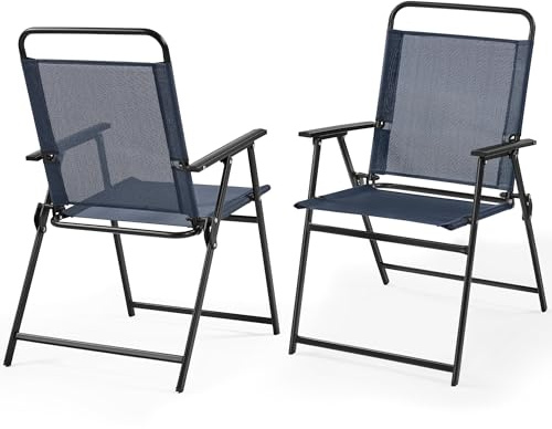 Yaheetech Folding Patio Chairs, Backrest & Armrests, Set of 2, Navy Blue | All-weather Patio Garden Chairs | 550g Texteline, Steel | Foldable Ready-to-use | For Garden, Lawn, Porch, Backyard