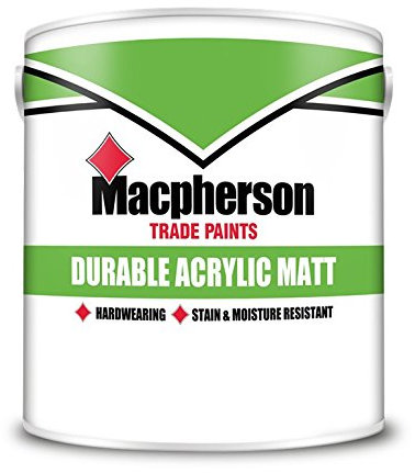 5L Macpherson Durable Acrylic Matt | Scrubbable, Washable Matt Paint | Stain Resistant, Extreme Clean Equivalent, Moisture Resistant Emulsion (Brilliant White)