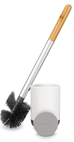 Full Circle Scrub Queen, Bathroom Toilet Brush with Ceramic Holder and Instant-Dry Coating for Mold & Mildew Prevention, More Hygenic Toilet Cleaning Scrubber, Replaceable Head, White