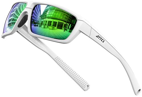 ATTCL Lunettes de soleil polarisées pour homme - Protection UV - TR90 - Pour le sport, la pêche, la conduite 5001 - Blanc + vert