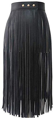 Cuasting Women's Tassels Leather Skirt Summer Fashion Adjusted PU Long Fringe Dress Belts Black
