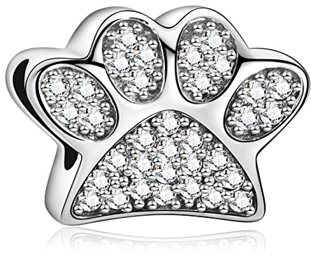 La Menars Charms Pink Paw Dangle 925 sterling silver hundben berlock pärla med zirkonia passar Europa charm armband halsband, presenter till kvinnor flickor, Kubisk zirkonia,