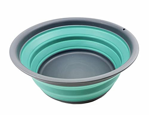 SAMMART 7,5 l zusammenklappbare Wanne – Faltbare Geschirrwanne – tragbares Waschbecken – platzsparende Kunststoff-Waschwanne (Grey/Turquoise Blue)